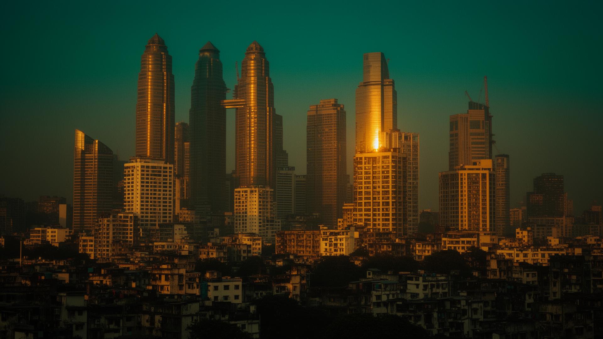 India financial district skyline at golden hour